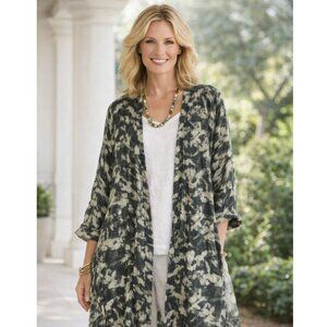 Soft Surroundings 100% Linen Tunic Cardigan Kimono Duster size M Oversized Boho